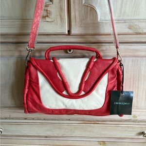 Cynthia Rowley Vibrant Red and Cream Shoulder Bag